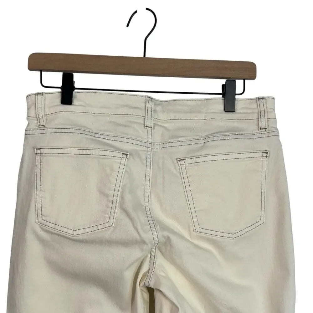 Eileen Fisher Womens Jeans 8 P‎ Off White Slim Straight Stretch Preppy Cotton